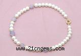 CFN704 9mm - 10mm potato white freshwater pearl & lavender amethyst necklace