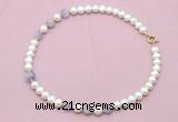 CFN707 9mm - 10mm potato white freshwater pearl & lavender amethyst necklace