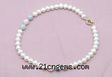 CFN717 9mm - 10mm potato white freshwater pearl & morganite necklace