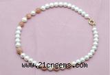 CFN718 9mm - 10mm potato white freshwater pearl & moonstone necklace