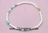 CFN722 9mm - 10mm potato white freshwater pearl & amazonite necklace