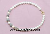 CFN728 9mm - 10mm potato white freshwater pearl & grey banded agate necklace
