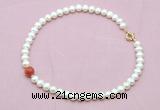 CFN736 9mm - 10mm potato white freshwater pearl & fire agate necklace