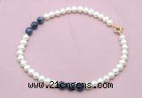 CFN743 9mm - 10mm potato white freshwater pearl & sodalite necklace