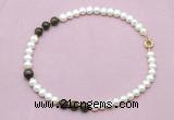 CFN748 9mm - 10mm potato white freshwater pearl & bronzite necklace