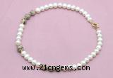 CFN752 9mm - 10mm potato white freshwater pearl & feldspar necklace