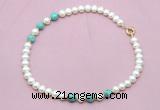 CFN762 9mm - 10mm potato white freshwater pearl & blue sea sediment jasper necklace