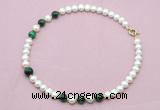 CFN768 9mm - 10mm potato white freshwater pearl & green tiger eye necklace