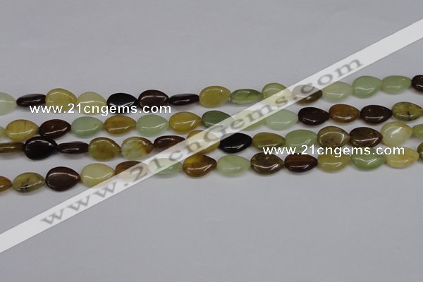 CFW120 15.5 inches 10*14mm flat teardrop flower jade gemstone beads