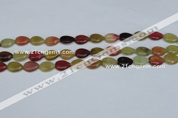 CFW122 15.5 inches 12*16mm flat teardrop flower jade gemstone beads