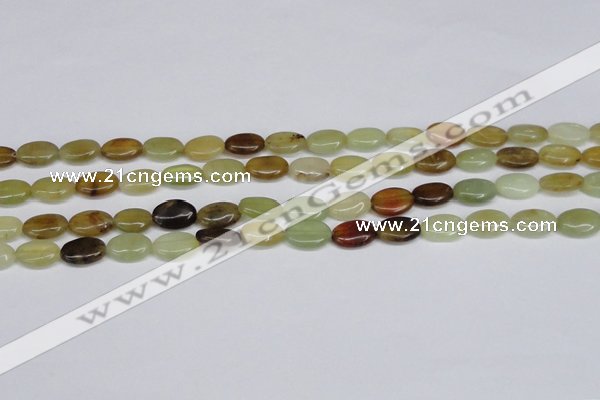 CFW125 15.5 inches 10*14mm flat oval flower jade gemstone beads