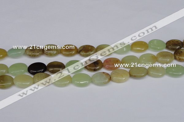 CFW129 15.5 inches 15*20mm flat oval flower jade gemstone beads