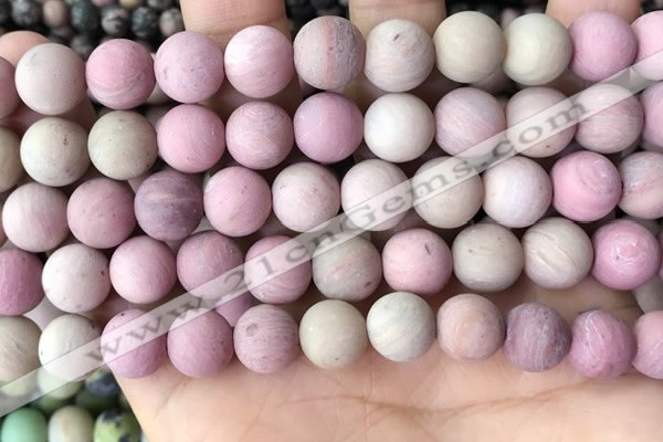 CFW39 15.5 inches 12mm round matte pink wooden jasper beads