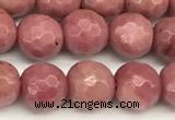 CFW65 15 inches 6mm faceted round pink wooden jasper beads