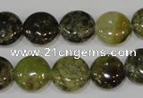 CGA213 15.5 inches 14mm flat round natural green garnet beads