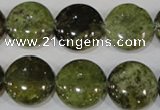 CGA214 15.5 inches 16mm flat round natural green garnet beads