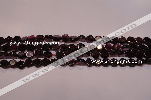 CGA386 15 inches 6mm carved flower natural red garnet beads wholesale