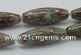 CGA55 15.5 inches 10*30mm rice red green garnet gemstone beads