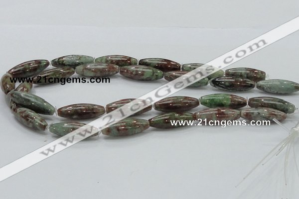 CGA55 15.5 inches 10*30mm rice red green garnet gemstone beads