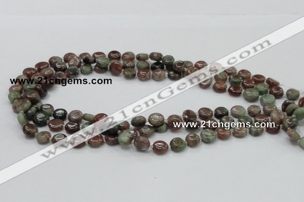 CGA58 15.5 inches 10mm flat round red green garnet gemstone beads