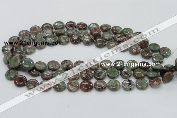 CGA59 15.5 inches 14mm flat round red green garnet gemstone beads