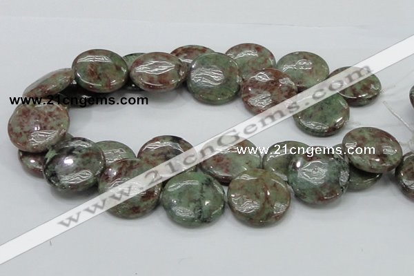 CGA61 15.5 inches 30mm flat round red green garnet gemstone beads