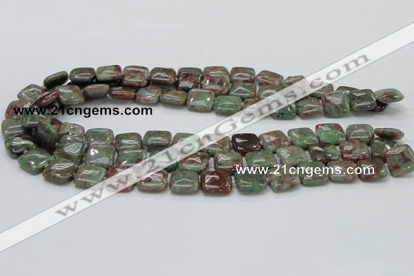 CGA62 15.5 inches 14*14mm square red green garnet gemstone beads