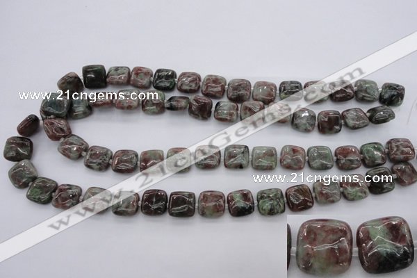 CGA63 15.5 inches 12*12mm square red green garnet gemstone beads