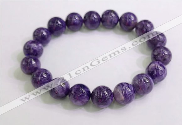 CGB2554 7.5 inches 12mm round charoite gemstone beaded bracelets