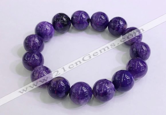 CGB2555 7.5 inches 14mm round charoite gemstone beaded bracelets