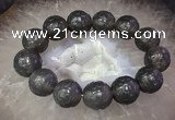 CGB3000 7.5 inches 17mm - 18mm carved round grey agate bracelet