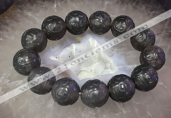 CGB3000 7.5 inches 17mm - 18mm carved round grey agate bracelet