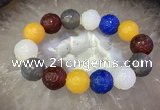 CGB3003 7.5 inches 16mm carved round mixed agate bracelet wholesale