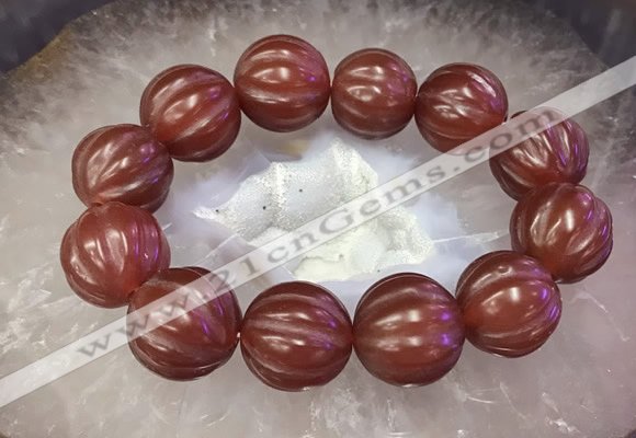 CGB3006 7.5 inches 19mm - 20mm carved round red agate bracelet