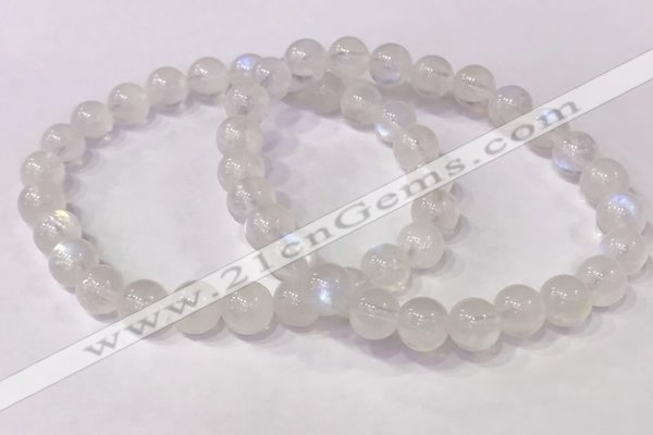 CGB4505 7.5 inches 7mm - 8mm round white moonstone beaded bracelets