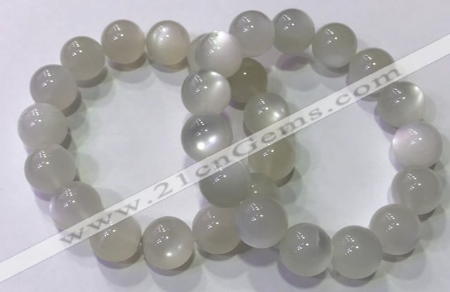 CGB4519 7.5 inches 14mm round white moonstone beaded bracelets