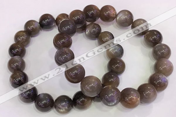 CGB4571 7.5 inches 12mm round black sunstone beaded bracelets