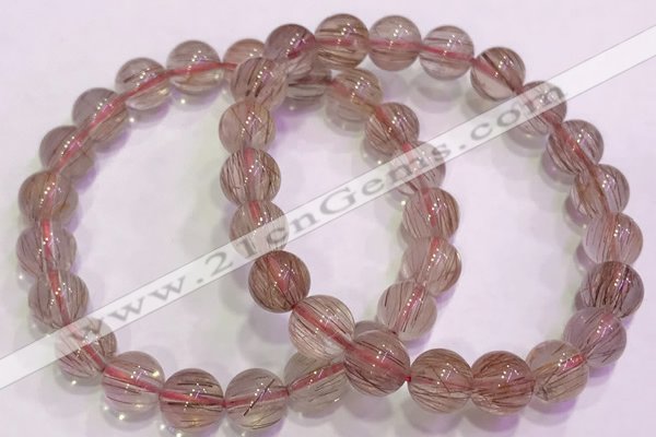 CGB4638 9mm round red rutilated quartz beaded bracelets