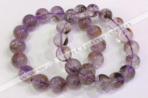 CGB4669 12mm - 13mm round purple phantom quartz beaded bracelets