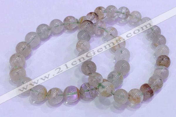 CGB4673 9mm - 10mm round green phantom quartz beaded bracelets