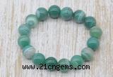 CGB5338 10mm, 12mm round green banded agate beads stretchy bracelets