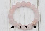 CGB5651 10mm, 12mm rose quartz beads with zircon ball charm bracelets