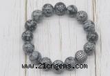 CGB5680 10mm, 12mm snowflake obsidian beads with zircon ball charm bracelets