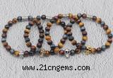 CGB6027 8mm round grade AA colorful tiger eye bracelet with skull for men