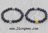 CGB6029 8mm round purple tiger eye bracelet with leopard head for men