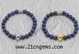 CGB6035 8mm round blue tiger eye bracelet with leopard head for men