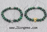 CGB6038 8mm round green tiger eye bracelet with leopard head for men