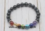 CGB6209 8mm black banded agate 7 chakra beaded mala stretchy bracelets