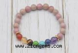 CGB6231 8mm pink wooden jasper 7 chakra beaded mala stretchy bracelets