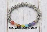 CGB6242 8mm dalmatian jasper 7 chakra beaded mala stretchy bracelets